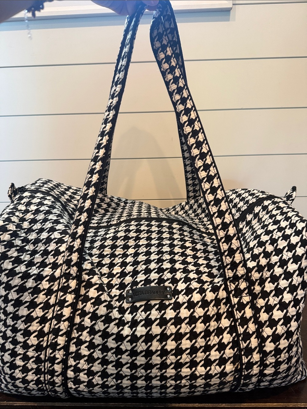 Vera Bradley Black & White Houndstooth Quilted Travel Tote Weekender